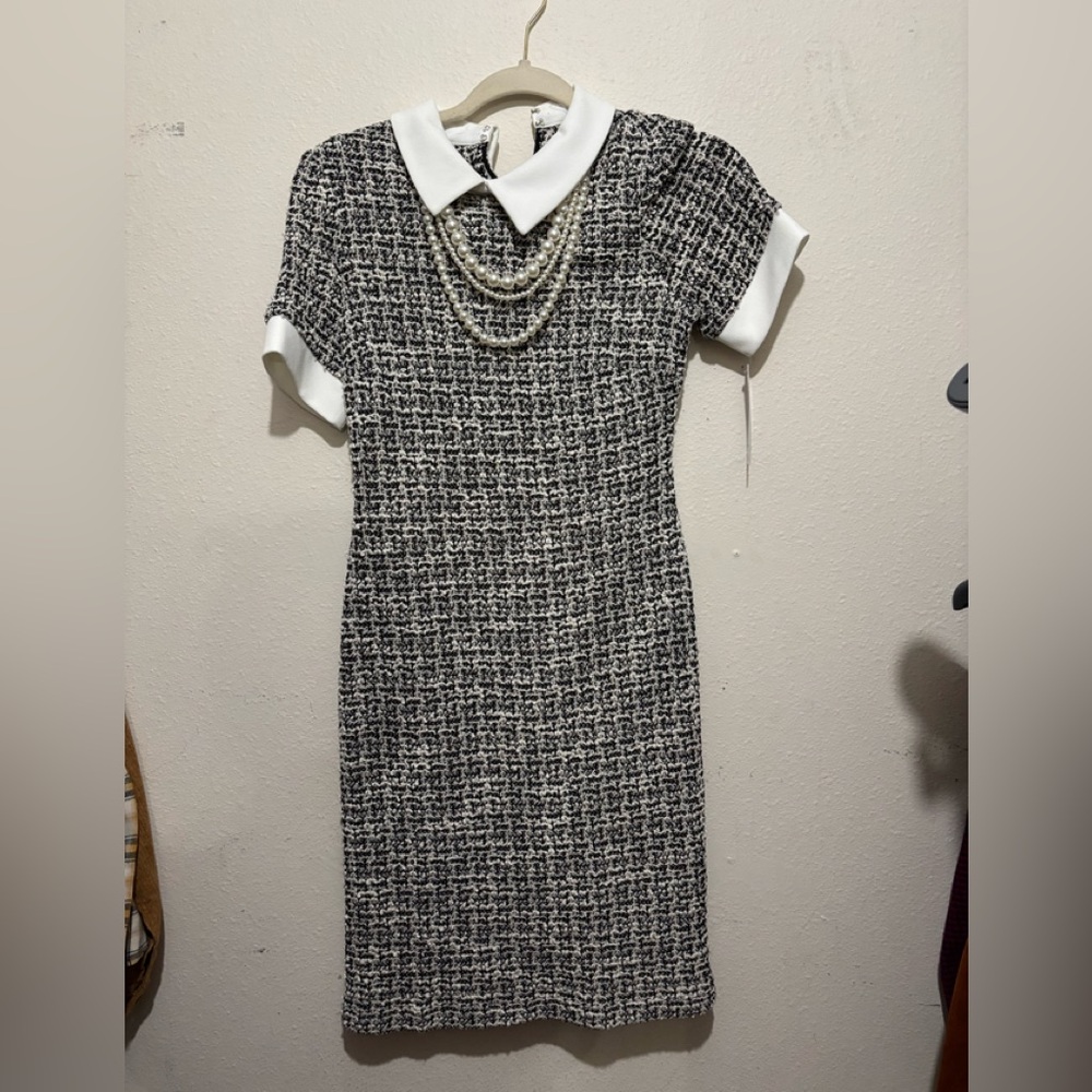 Elegant Black and White Tweed Dress